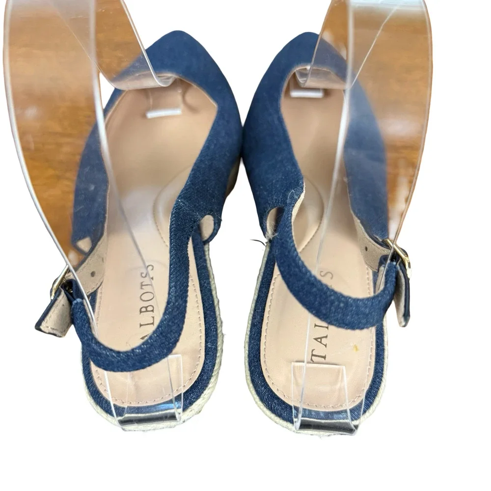 Talbots Vivi Slingback Denim Espadrille Wedge Point Toe Heels Shoes Blue sz 7 M
